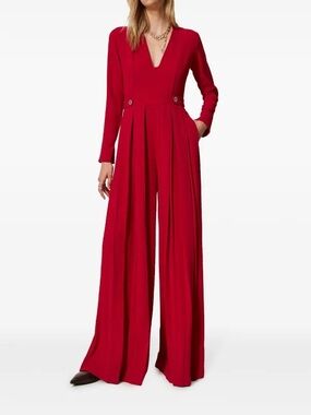 TWINSET Pleated Crepe Jumpsuit Red